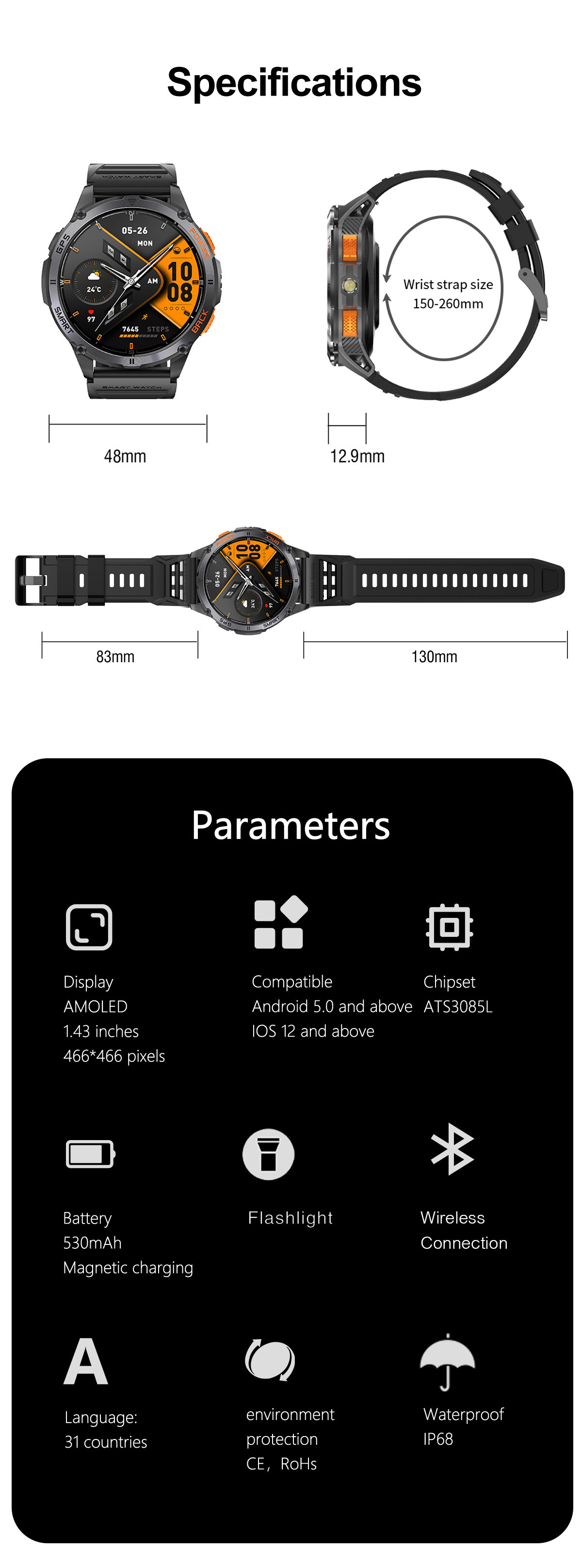 Smartwatch Mit Herzfrequenzmesser Gps Und Bluetooth-anruffunktion_voghion.com