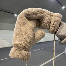 Hanging neck plush gloves female winter ins cute students to