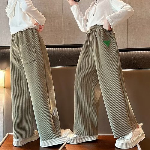 Girls' Wide-Leg Pants Autumn Girls' Big Kids Spring and Autumn Children's Pants Sport Straight Leg 12-Year-Old Long Pants Autumn Outfit