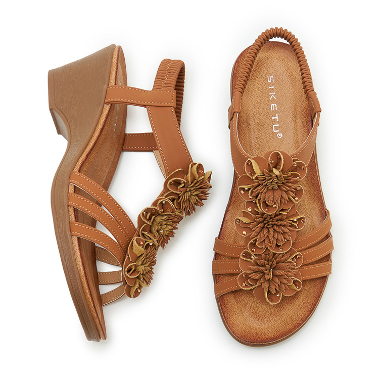 Sandal nữ quai mảnh họa tiết hoa đế xuồng cao gót 9 cm — màu nâu, màu đen, màu mơ chi tiết 32
