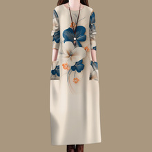 批发2025春秋季爆款女装韩版宽松减龄遮肚妈妈口袋过膝外穿连衣裙