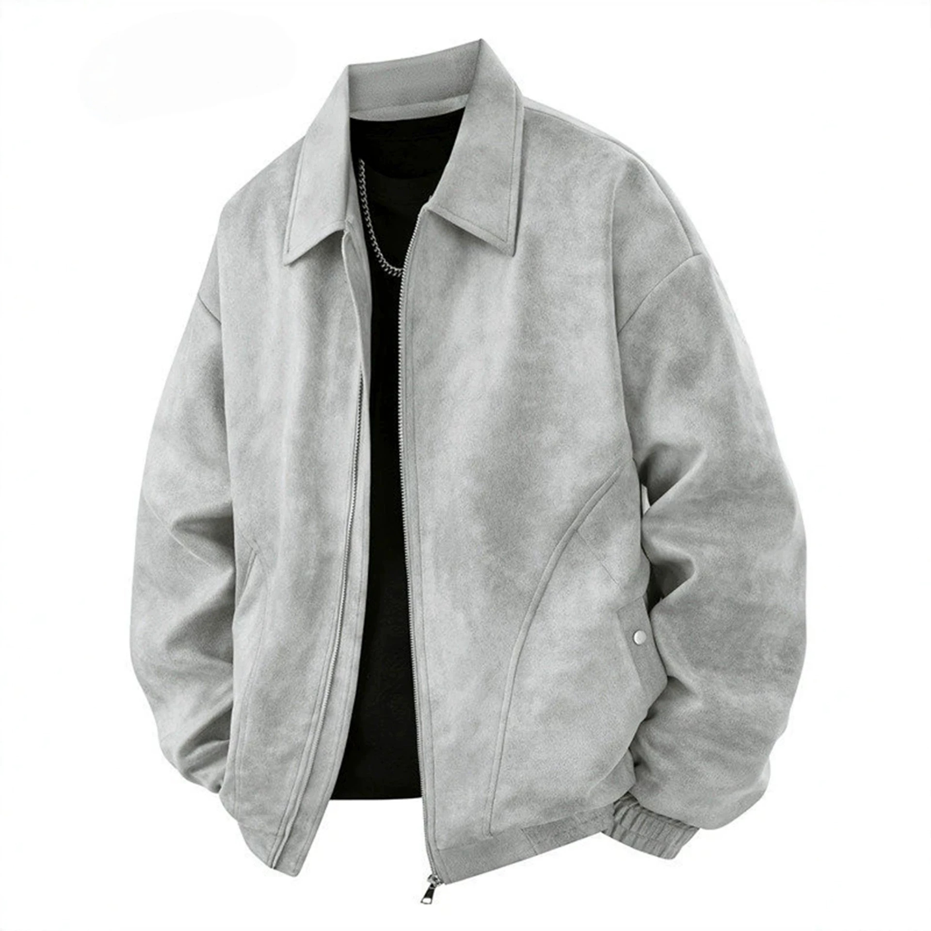 American-style suede jacket for men, spring and autumn, shirt style, motorcycle PU leather jacket, loose-fitting retro casual jacket.