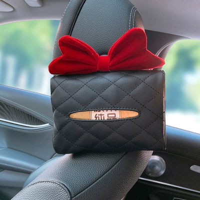 car hanging sun visor armrest | Car tissue box/set - black-red-velvet-big-bow