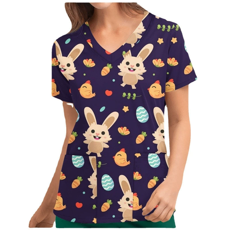 2022 Европа и США новый костюм медсестры с принтом рубашки с короткими рукавами и нижней футболкой для женской одежды