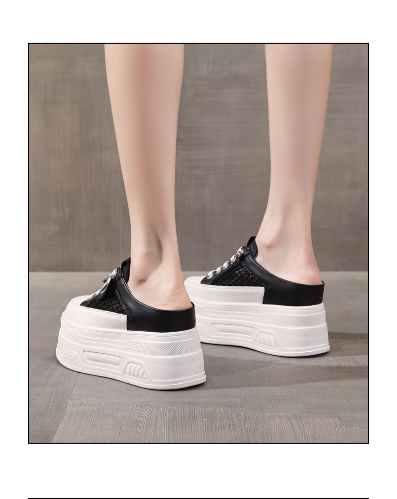 Giày sneaker nữ đế dày tăng chiều cao, cổ thấp dáng lười, mũi tròn bít, phong cách basic trắng đen — màu đen, màu trắng chi tiết 16