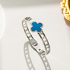 Bracelet stainless steel, zirconium with letters, trend fashionable jewelry, four-leaf clover, English letters, micro incrustation, Japanese and Korean