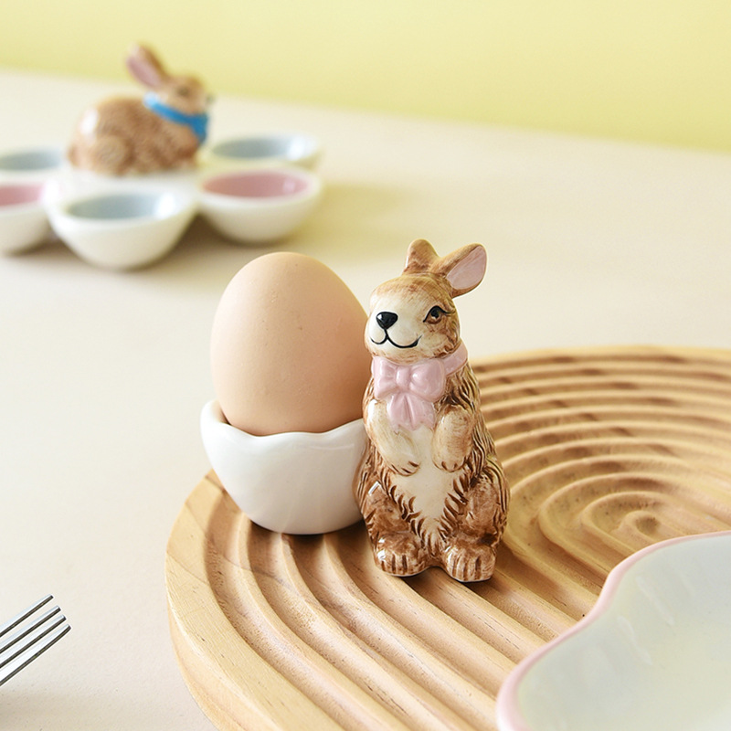 Lovely desayuno huevo bandeja de huevo conejo transfronterizo huevo taza huevo estante de regalo de Pascua huevo plato de cerámica