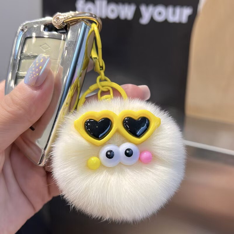 Cute imitation rex rabbit fur small briquettes car key chain pendant stuffed ball doll bag hanging gift