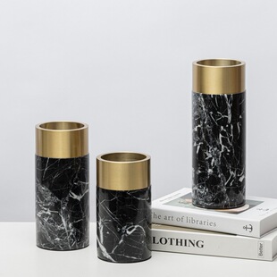 Light luxury minimalist natural marble cylinder vase flower vase soft decoration model room sales department desktop flower arrangement decorations