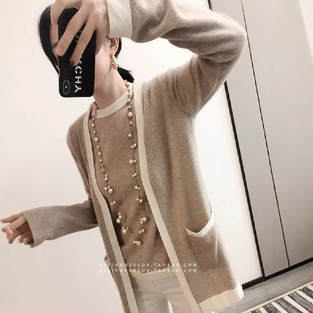 新春羊毛开衫女气质短袖两件套外搭套装小香风中长款软糯针织毛衣