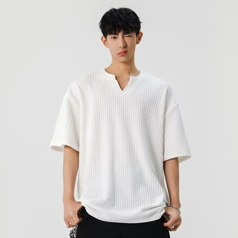 Summer New American Style V Neck Short-Sleeved T-Shirt Men's Fashion Trendy Casual T-Shirt Students Versatile Youth Popular Tops