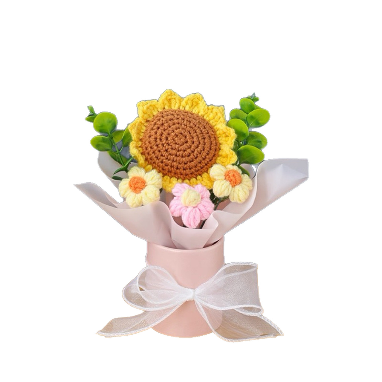 Gasoles trenzados de lana, productos acabados, lindos regalos de flores simuladas para el día del maestro, maestros trenzados ramo