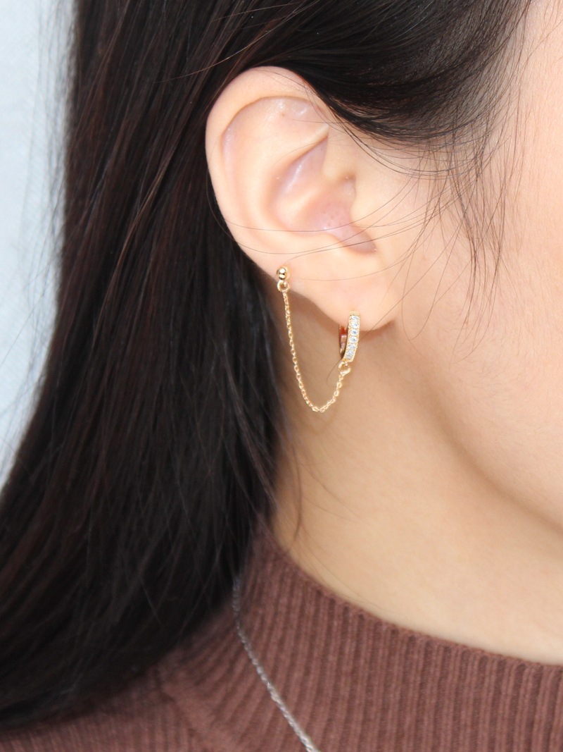 Pendientes de plata esterlina s925 anillo de diamantes de estilo japonés y coreano para mujer cadena personalizada pendientes de doble oreja pendientes elegantes estilo ins