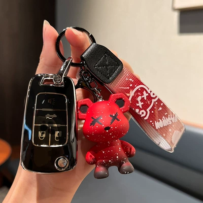 Car key bag – High-end Women's Case Buckle - chevrolet-c-old-model-single-shell-black-red-violent-bear-pendant