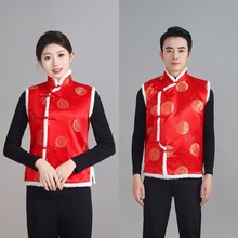 中国风秋冬款唐装女马甲圣诞元旦超市酒店工作服棉背心新年演出服