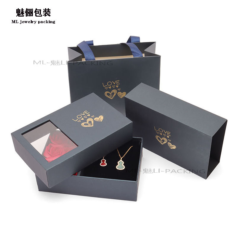 情人节七夕520玫瑰永生花盒 项链戒指套装盒 首饰礼品包装盒 现货