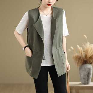 Real Shot of 2025 Spring and Summer New Cotton and Linen Loose and Versatile Waistcoat Vest Jacket for Women