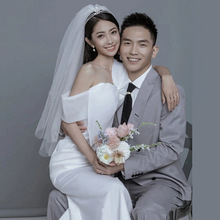 2025主题婚纱摄影服装影楼工作室拍照写真韩式简约一字肩鱼尾礼服