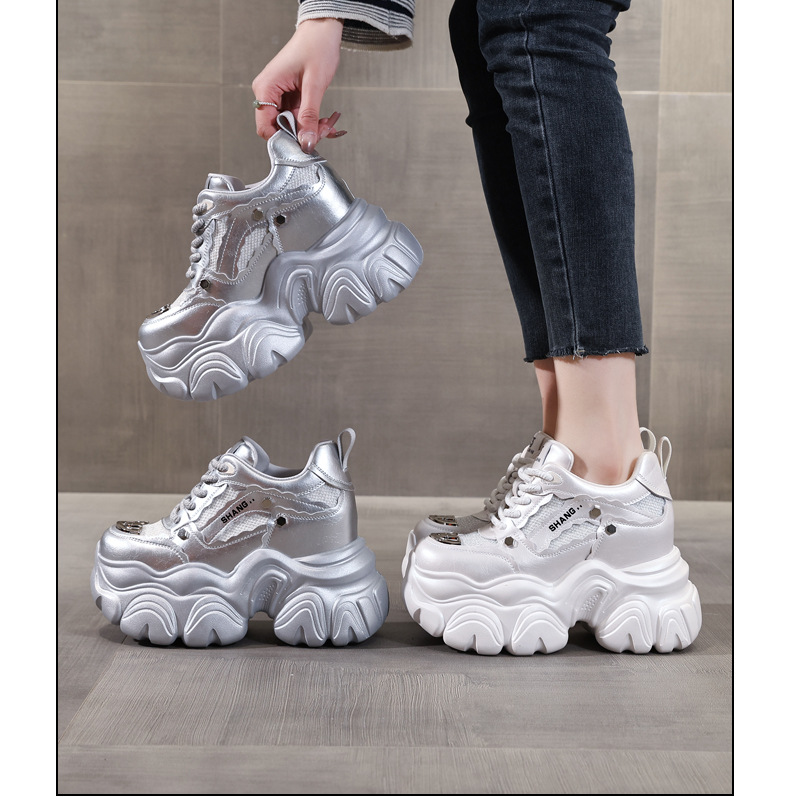 Giày sneaker nữ chunky đế dày tăng chiều cao, phong cách thể thao — Màu trắng chi tiết 20