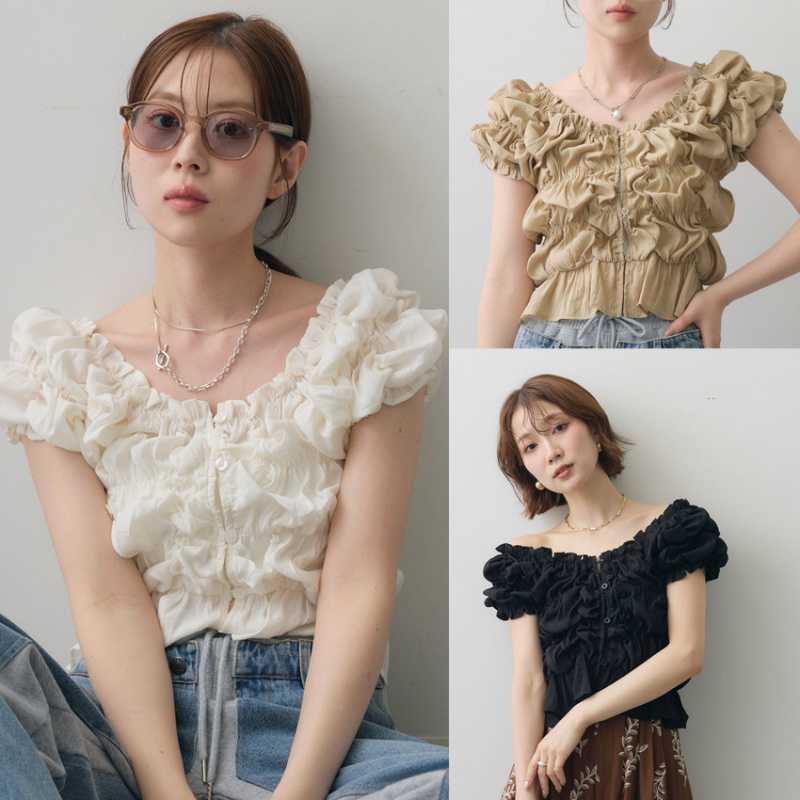 Real Photos of Large Quantities of New Summer Items: Front and Back Ruffled V-Neck Puff Sleeve Tops, Sexy Lace Shirts