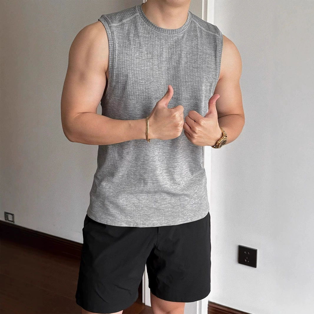 Мужской спортивный жилет, летняя быстросохнущая дышащая бесшовная футболка для фитнеса, бега и тренировок, обтягивающий топ без рукавов