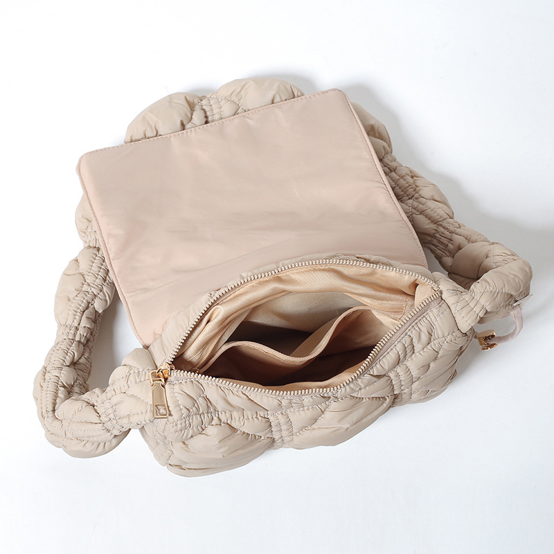 Bolso Bandolera Pequeño Fruncido de Nylon, Acolchado, para Uso Diario