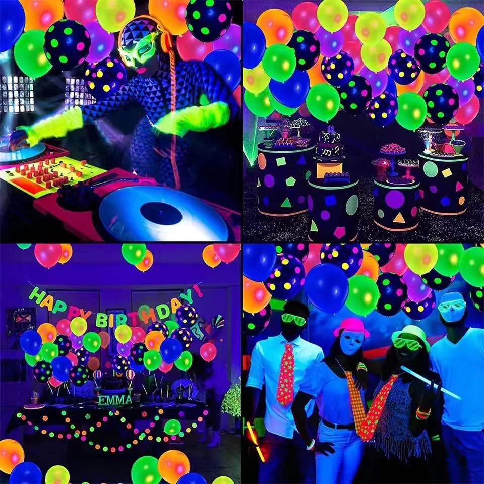 Set de Globos de Neón de 10 y 12 Pulgadas para Venta Transfronteriza en Amazon, Globos Brillantes con Puntos, Set de Globos Fluorescentes