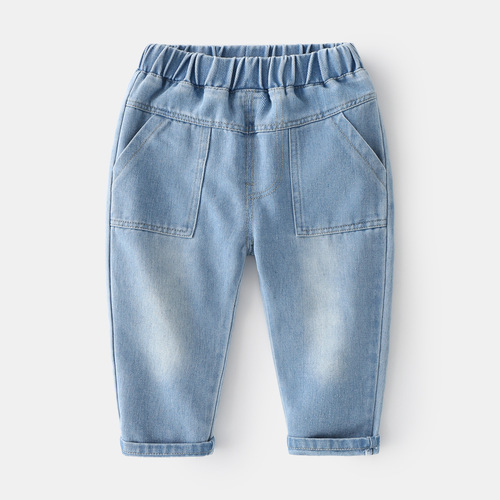 2024 spring boys 'denim pants casual cotton fashionable pants monochrome mid-waist soft and cute pants