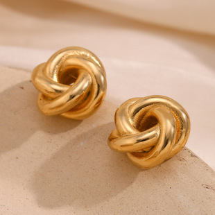 European and American Elegant Niche Design Creative Earrings Stainless Steel Plated 18K Gold Personalized Wool Ball Earrings for Women