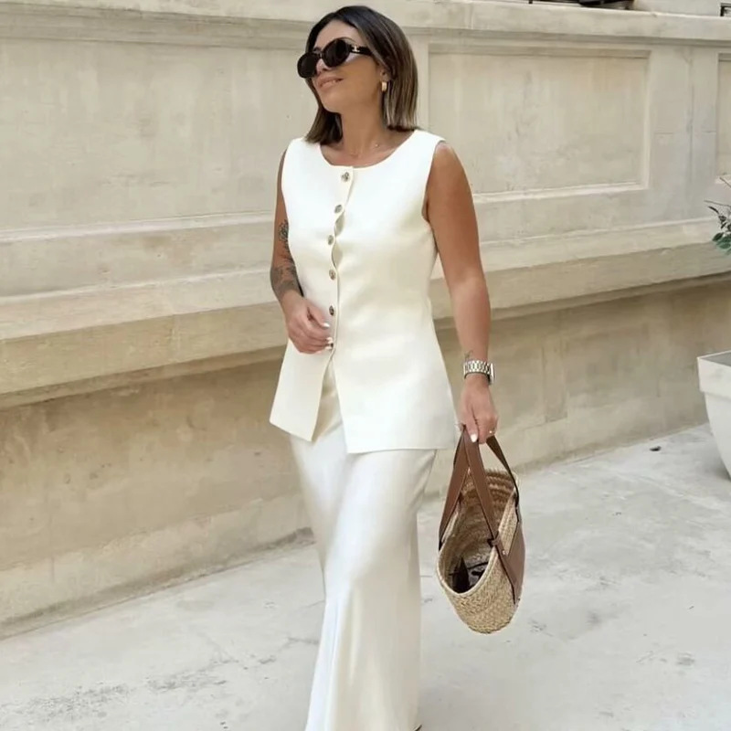 Amazon Cross-border Foreign Trade European and American Women's 2024 Summer New Fashion Street Single-breasted Sweater Vest Top