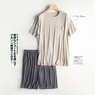 Men's Home Wear Thin Summer T-shirt Half-sleeve Shorts suit Skin-friendly Casual Outwear Loose Pit Pajamas