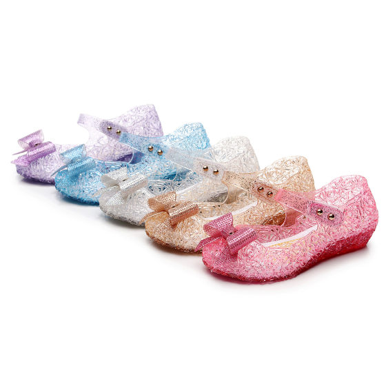 Cross-border girls' sandals new bow princess shoes new children's mid heel soft bottom Aisha Princess children's sandals