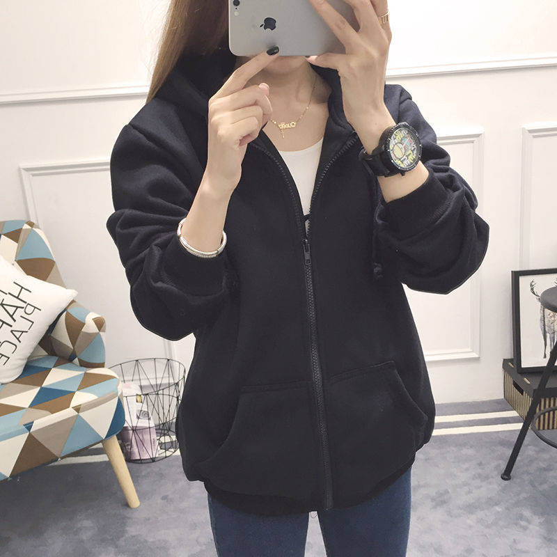 大码连帽加绒加厚宽松卫衣外套女ins开衫拉链休闲运动秋冬外套女