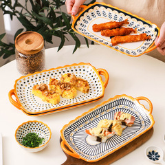 【北歐簡約】家用陶瓷餐具12英寸雙耳陶瓷魚盤