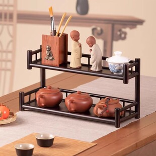 Chinese-style Desktop Tea Cup Rack Tea Tea Room Tea Table Drain Storage Rack Small Bogu Rack Zisha Pot Tea Set Storage Rack