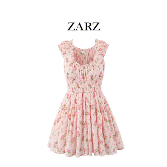 ZARZ Homemade European and American-style New Women's Classic Fashion All-match Fashionable Ear-rimmed Floral Dress