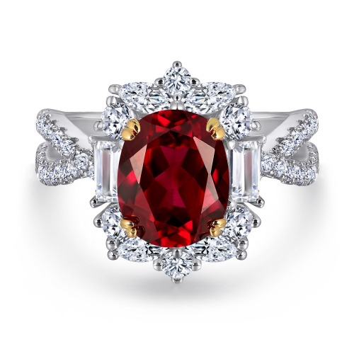 European and American ruby ​​ring, zircon, S925 silver earrings, atmospheric colorful treasure necklace, high-end sterling silver colorful treasure jewelry set