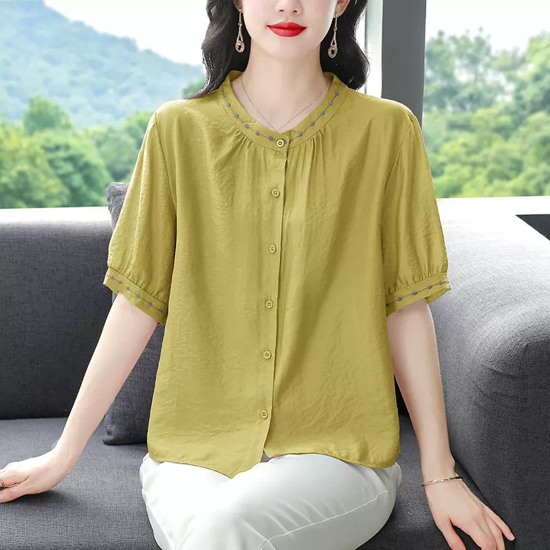 杭州高端大牌真丝衬衫女士短袖洋气小衫2025夏新款减龄桑蚕丝上衣