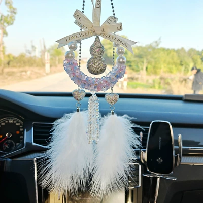 Car hanging, Car-Mounted Luxury Internet Celebrity - purple-pink-crystal-lily-of-the-valley-diamond-gourd-peach-heart-colored-diamond-feathers