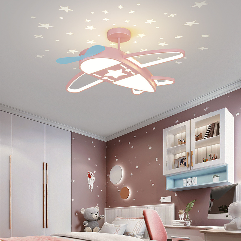 [Selección estricta] lámpara de techo de la habitación de los niños personalidad estrellada aviones nórdicos para niños y niñas lámparas de habitación