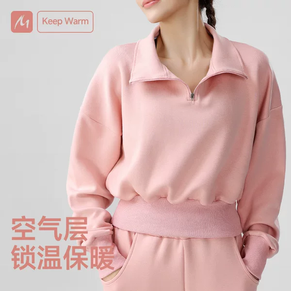 Autumn and winter new sports sweater half zipper stand collar yoga clothing long sleeve top short loose casual fitness clothing women