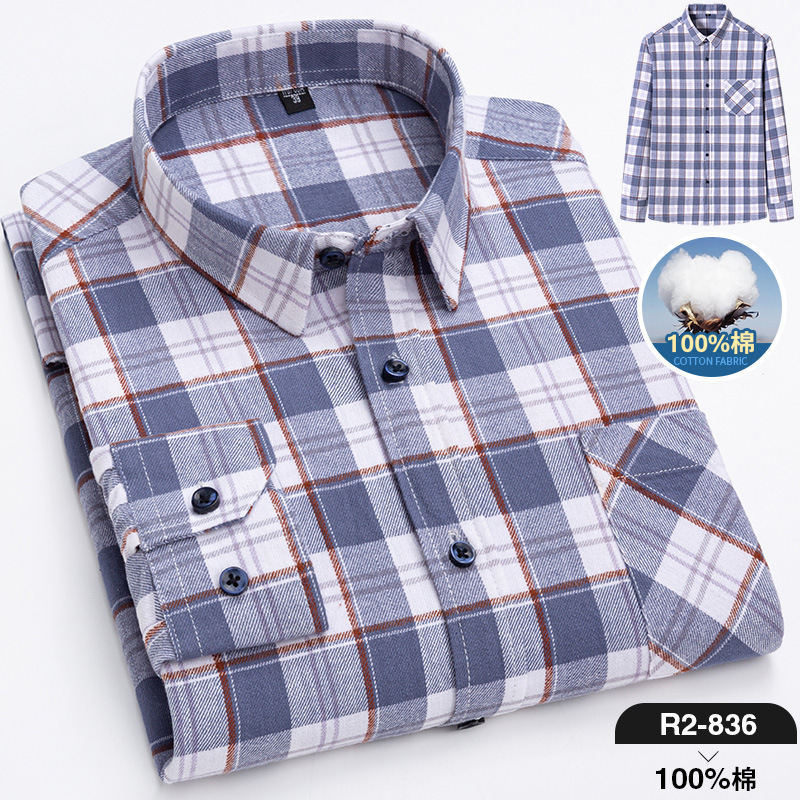 2024 nuevo Algodón puro cepillado camisa de manga larga a cuadros de los hombres de estilo coreano transpirable camisa de moda casual en stock ropa de hombre
