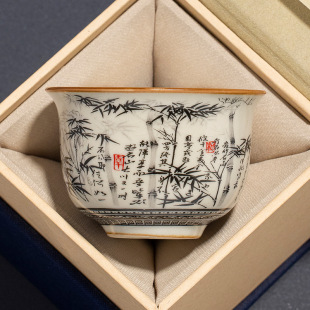 Ru Kiln Ink Bamboo Round Ding Tea Cup suit Home Master Cup Ceramic Opening Individual Cup Chinese Tea Cup