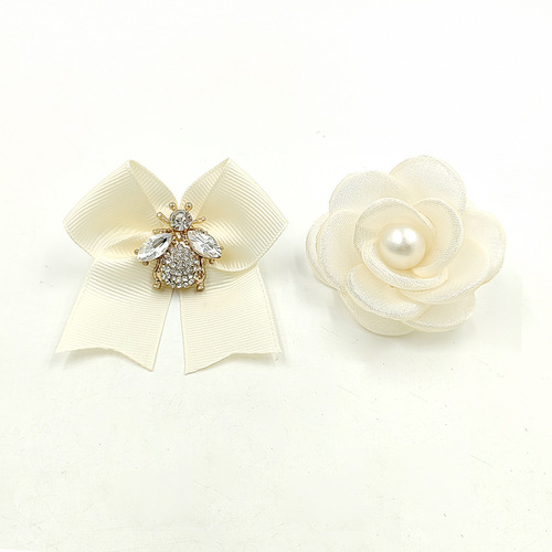 Small French-style bow hole shoe buckle handmade DIY shoe accessories decoration woven ribbon fabric garden shoes matching