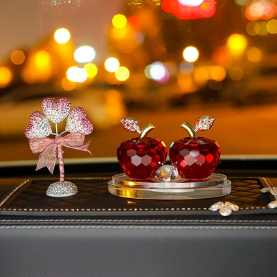 Car ornaments, apple perfume seat car men - red-apple-diamond-encrusted-pink-heart-shaped-balloon-large-five-petal-flower