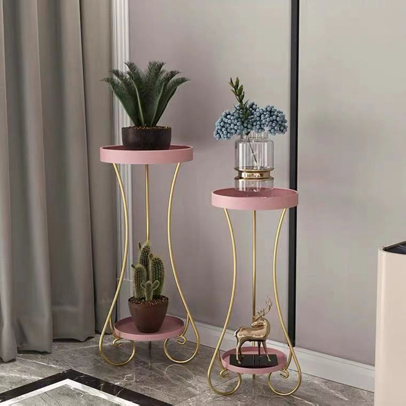 Nordic Flower Stand Indoor Simple European Double Plate Flower Pot Console Table Multilayer Floor Standing Shelf Luxury Side Table
