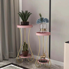 Nordic Flower Stand Indoor Simple European Double Plate Flower Pot Console Table Multilayer Floor Standing Shelf Luxury Side Table