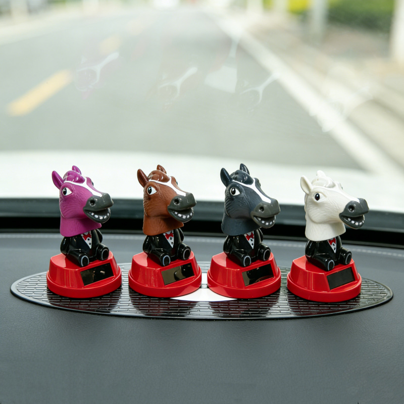 New Solar-Powered Shaking Horse Head Ornament, Beach Vacation Decoration, Desktop Small Gift, Cute Animal Decoration