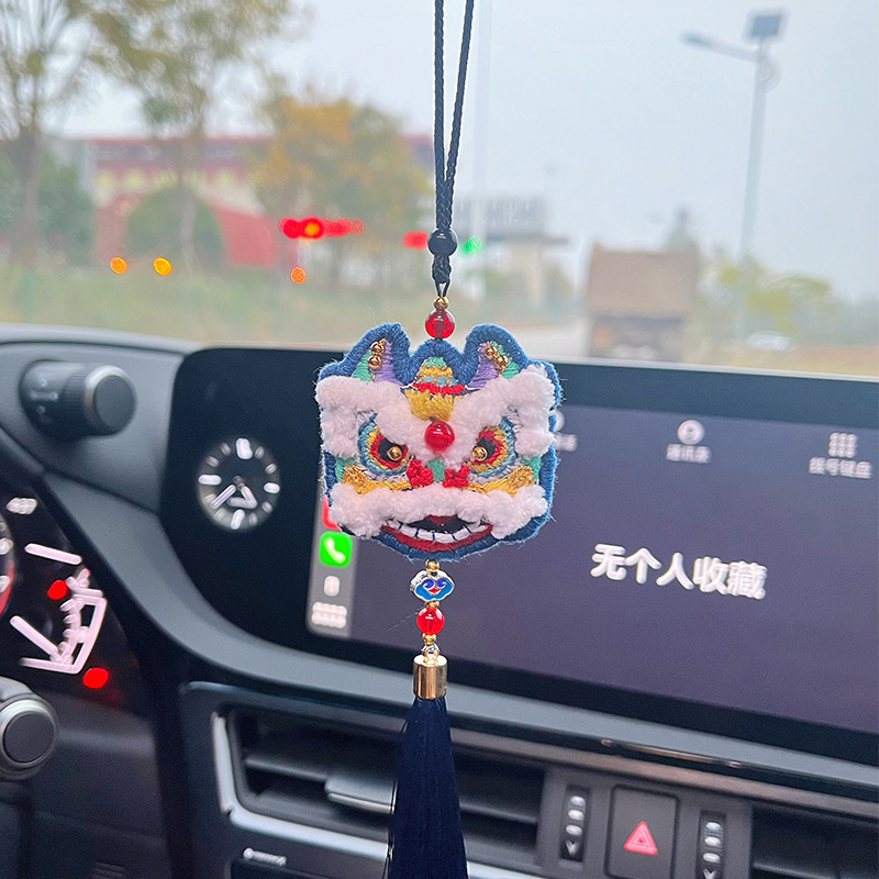 DIY handmade lion head safety talisman car pendant embroidery pendant material bag for father boyfriend birthday gift