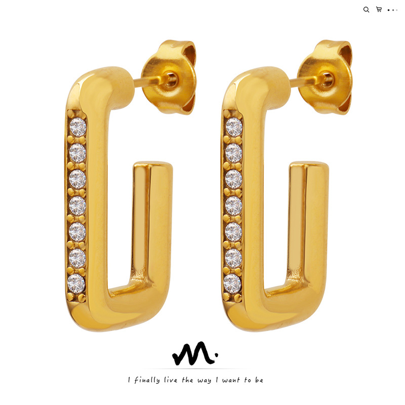 Exquisite And Elegant Niche Design Geometric Earrings Made Of Titanium Steel With Gold Plating And Zircon Inlay European And American Fashion Earrings_voghion.com